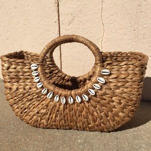 Vintage Straw Tote with Shells